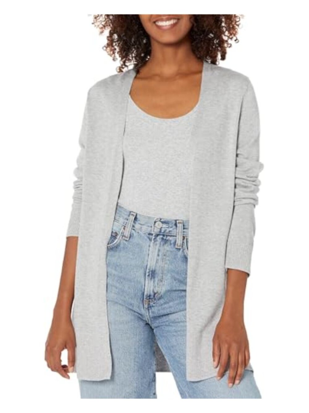 Lightweight Open Front Cardigan Sweater V-Neck Long Sleeve Ribbed